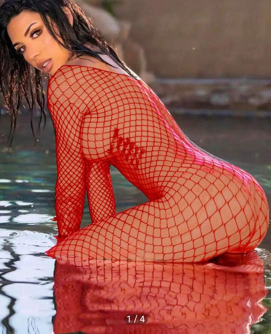 Red - Full Body Mesh/Fishnet -    SIZE: One size fits most