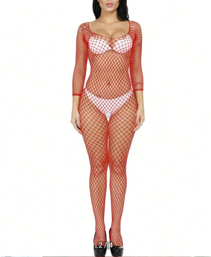 Red - Full Body Mesh/Fishnet -    SIZE: One size fits most